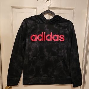 Adidas Kids Tie-Dye Black Hoodie with Red Logo